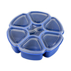 Open plastic masala box displaying 7 removable spice sections.