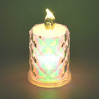 Warm yellow LED tealight candle flickering gently, perfect for festive decor.