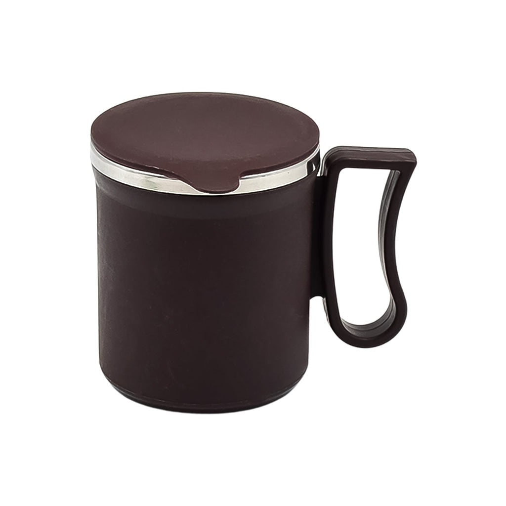 A stylish insulated tea mug in yellow, showcasing its comfortable handle and compact size.