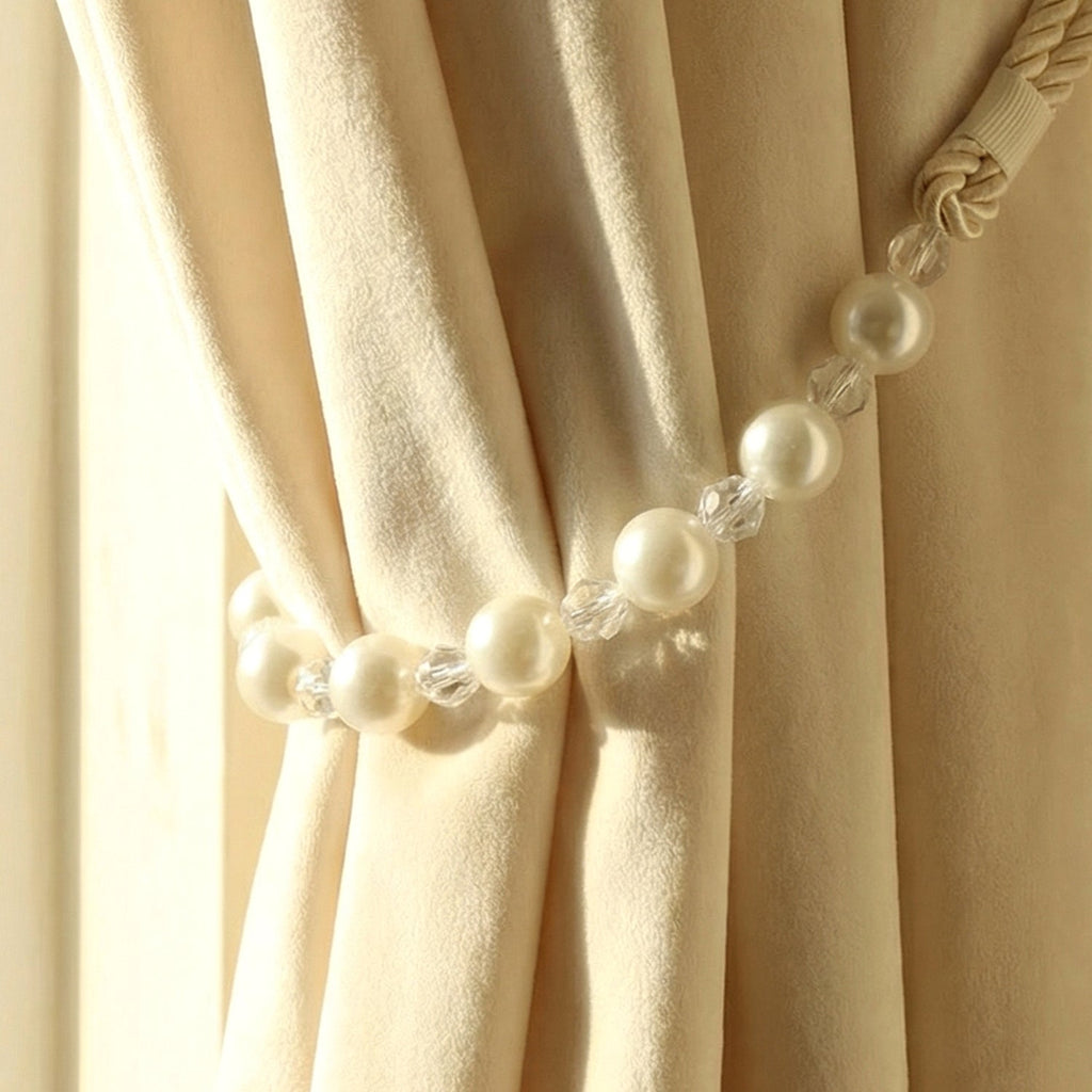 Living room pearl curtain holder with twisted rope design
