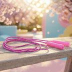 Close up of jump rope handles showing comfortable grips for fitness