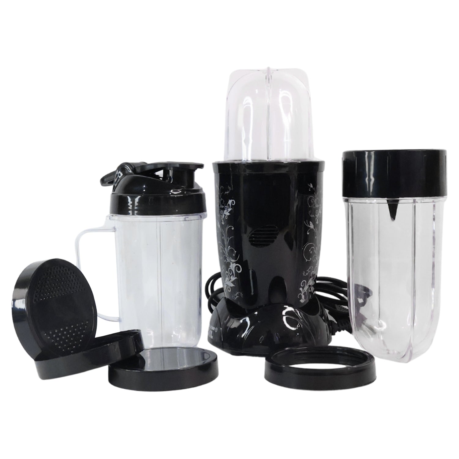 Stainless steel jars of Orbit bullet mixer grinder on display
