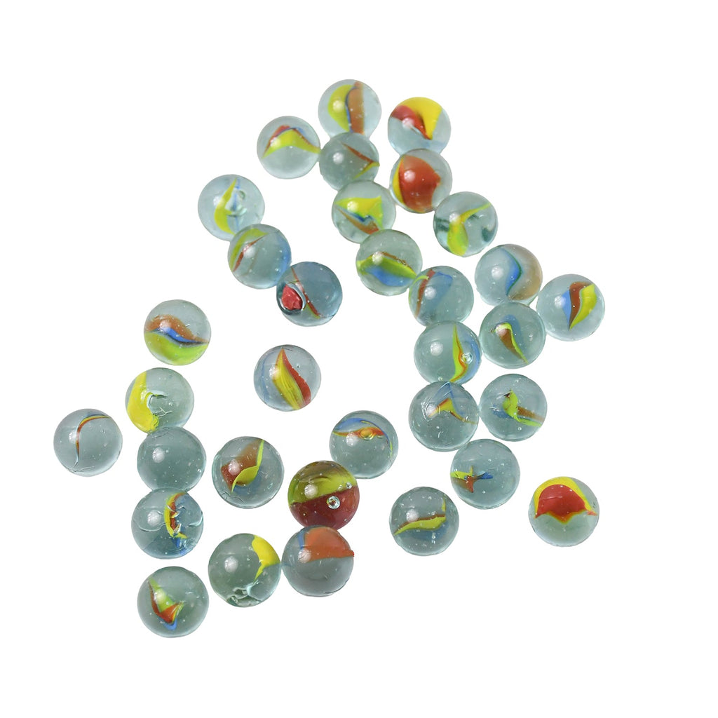 Close-up view of colorful galaxy style glass marbles for kids and crafts