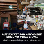 Close-up of fan blades and LED bulb in ceiling fan-light combo