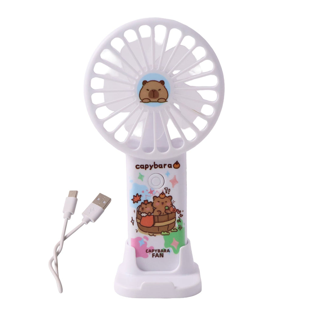 Lightweight rechargeable mini fan with cute cartoon capybara for kids and travel