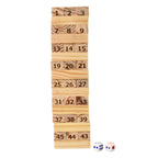 The complete Wooden Tumbling Tower Game set, showing all 48 blocks and the convenient carrying case.