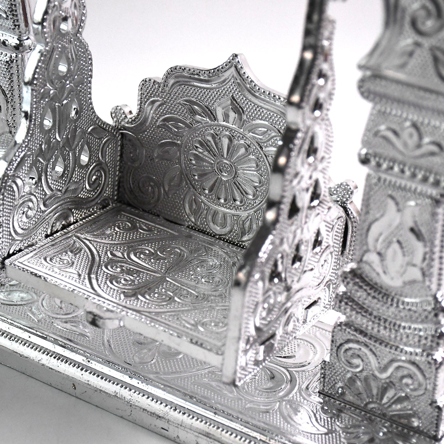 Intricately engraved silver finish Jhula for Laddu Gopal idols