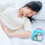 A person applying the hot water bag to their shoulder for muscle pain relief.