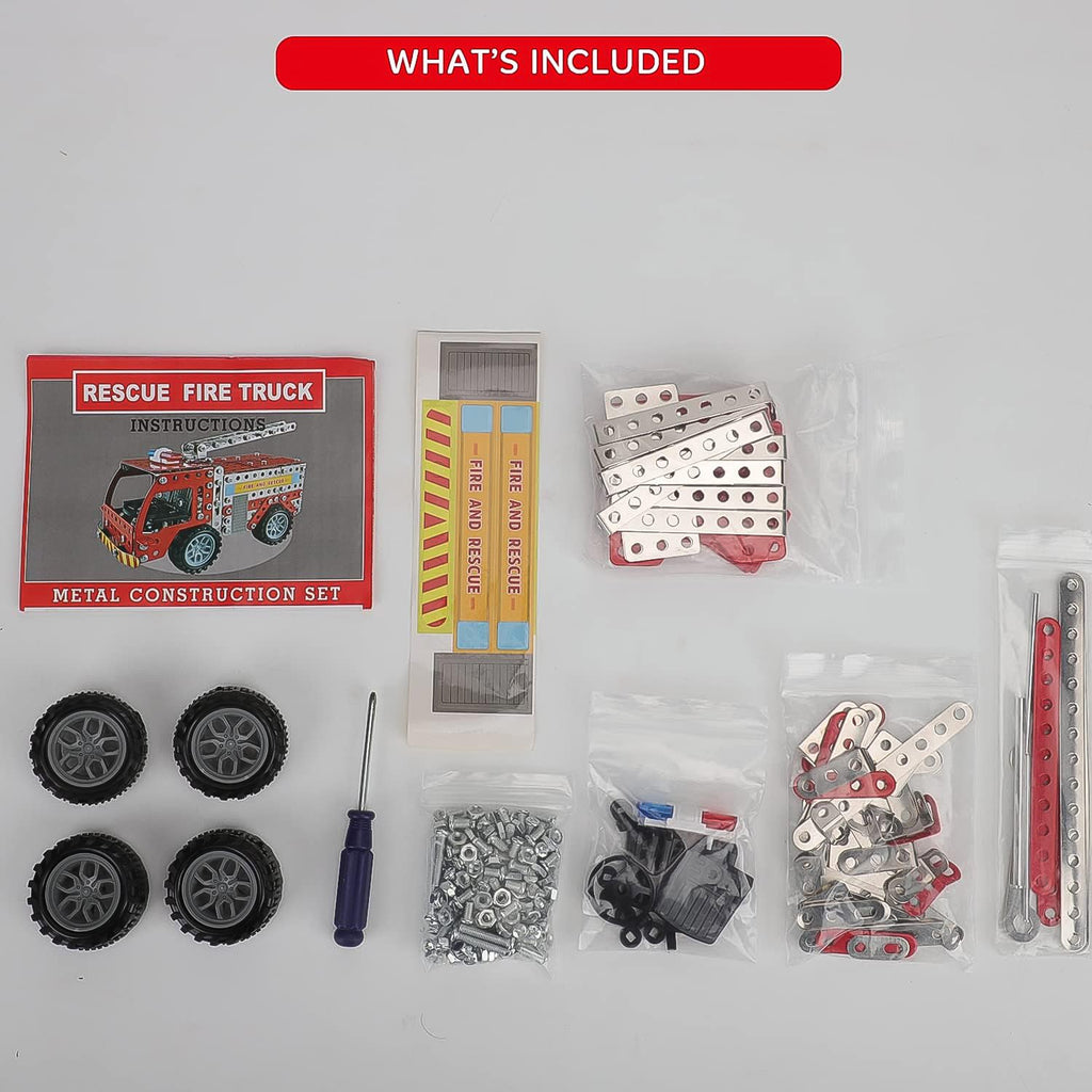 Child assembling the Metal Fire Truck Building Blocks, showcasing educational play.