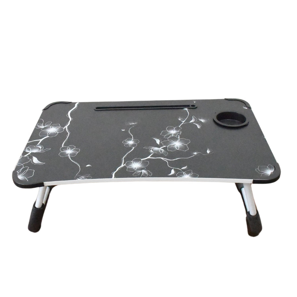 Multi-angle view of the foldable laptop table showcasing its sturdy design and features.