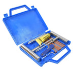 Full view of all 13 components included in the portable tire repair kit for vehicles.