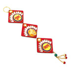 Close-up of handcrafted Labh Shubh door hanging with golden finishing