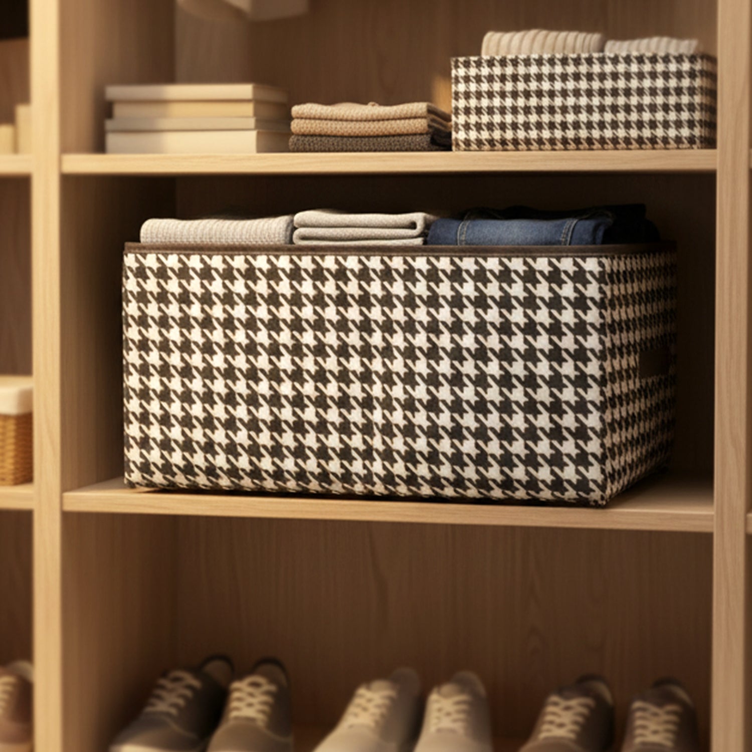 Fabric organizer box with side handle for home use