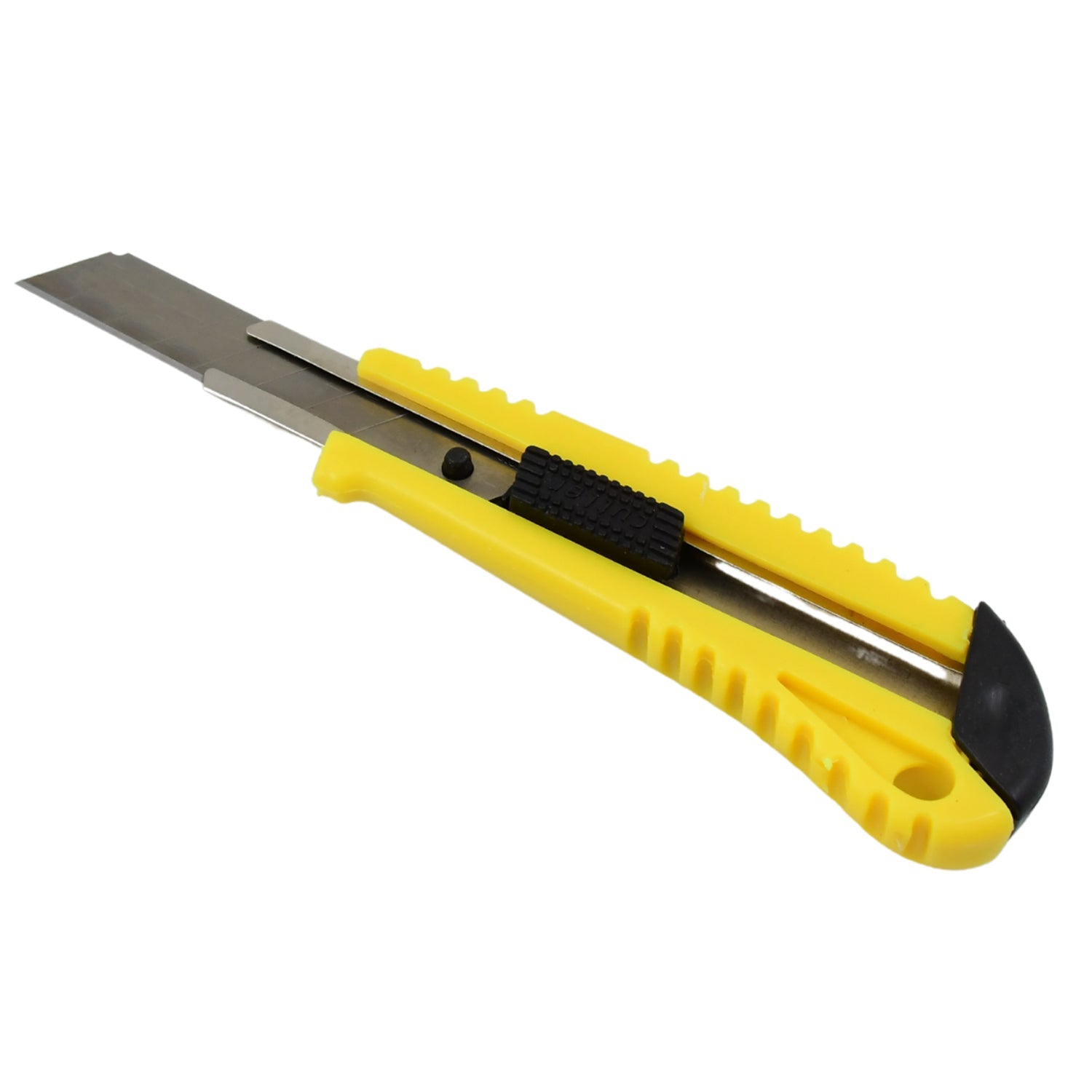 Ergonomic industrial cutter knife held comfortably in hand for control.