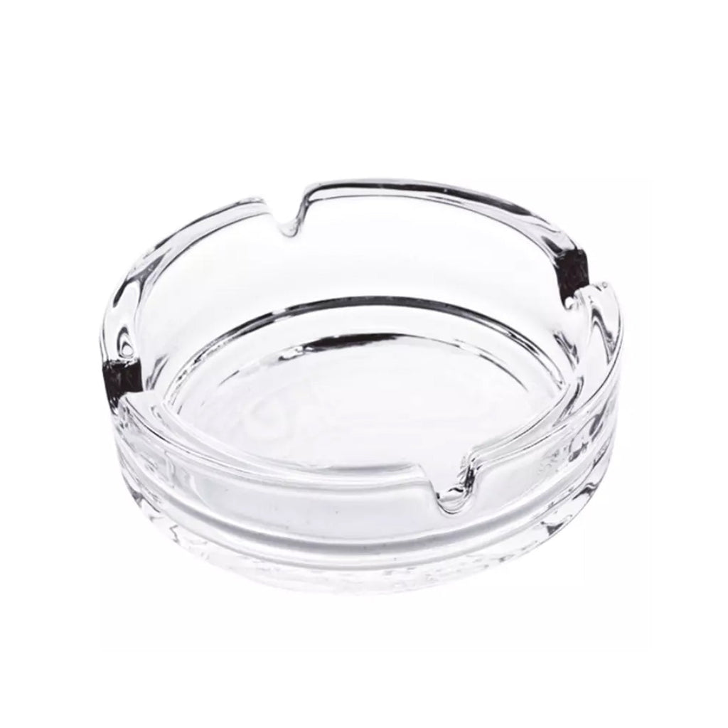 Versatile crystal glass ashtray designed for both home and office tables.