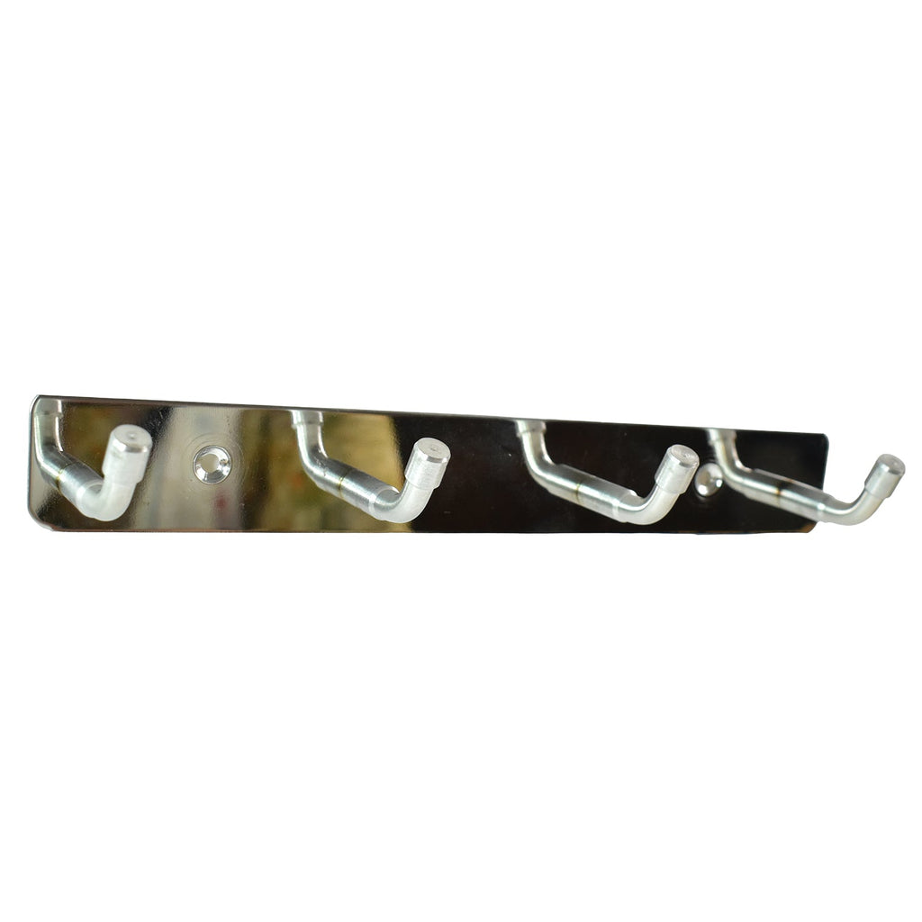 Polished metallic finish of stainless steel coat hook rack on wall