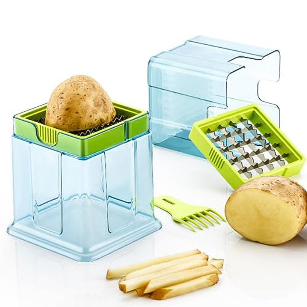 Various vegetables like potatoes and carrots sliced using the Quickslice potato chipper.
