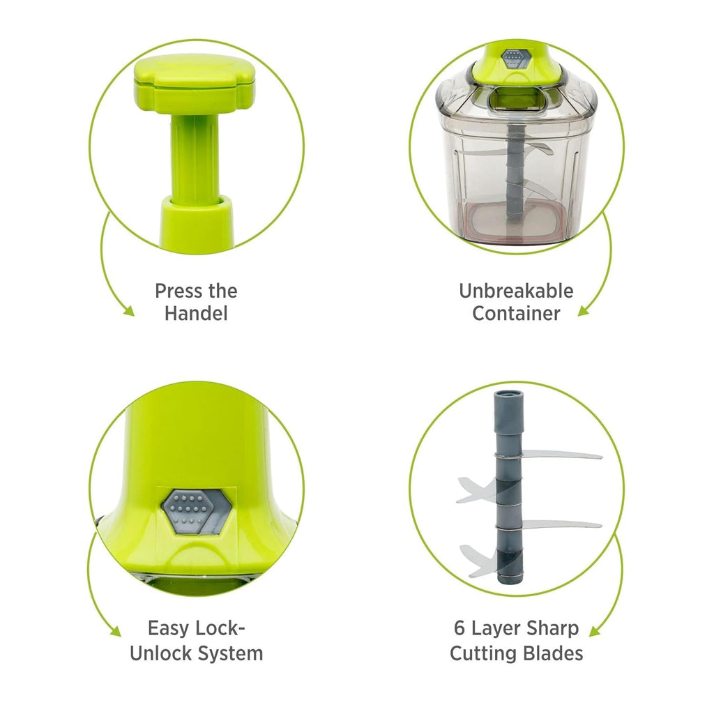 Top-down view of the 1100ml manual vegetable chopper, highlighting its compact design.