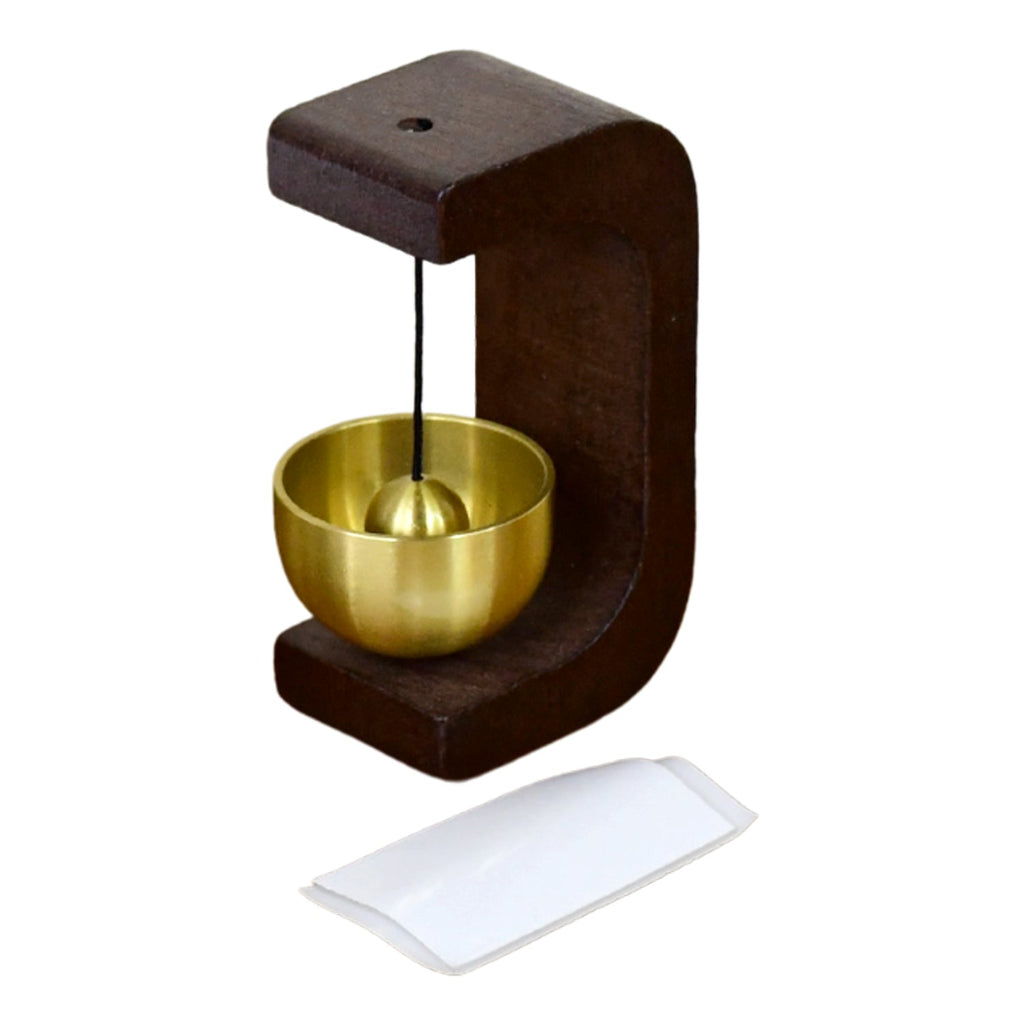 Minimalist Japanese-Style Zen Bell with wooden arc stand and brass bell