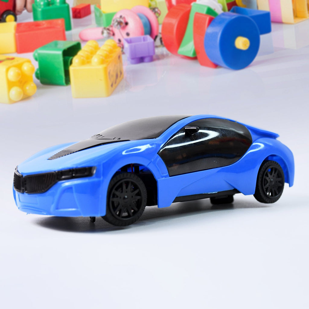The Remote Control Racing Car brightly lit with its full 3D LED display in a dark setting.