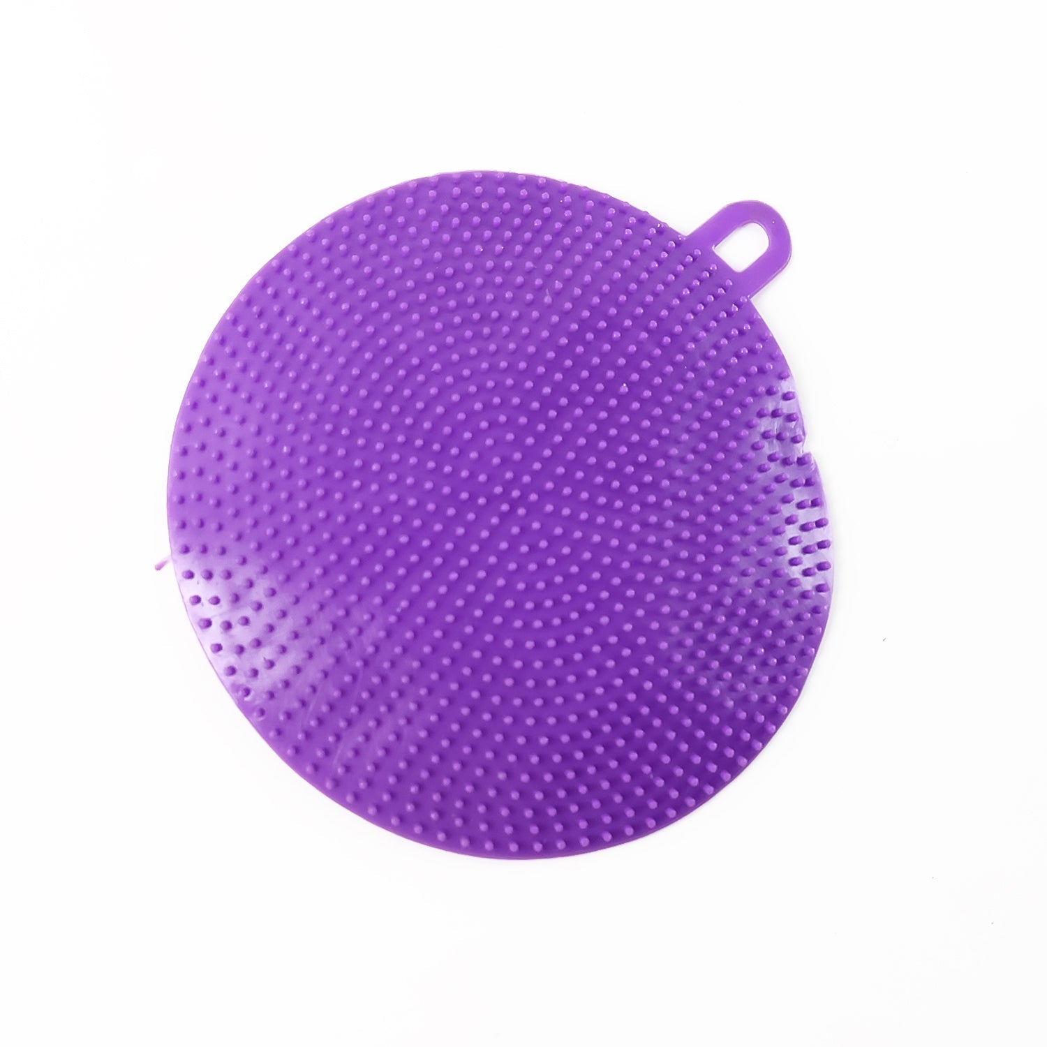 Purple silicone scrubber sponge for kitchen cleaning tasks