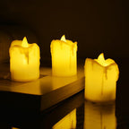 Full set of 24 flameless LED candles, showcasing their melted design and colors.