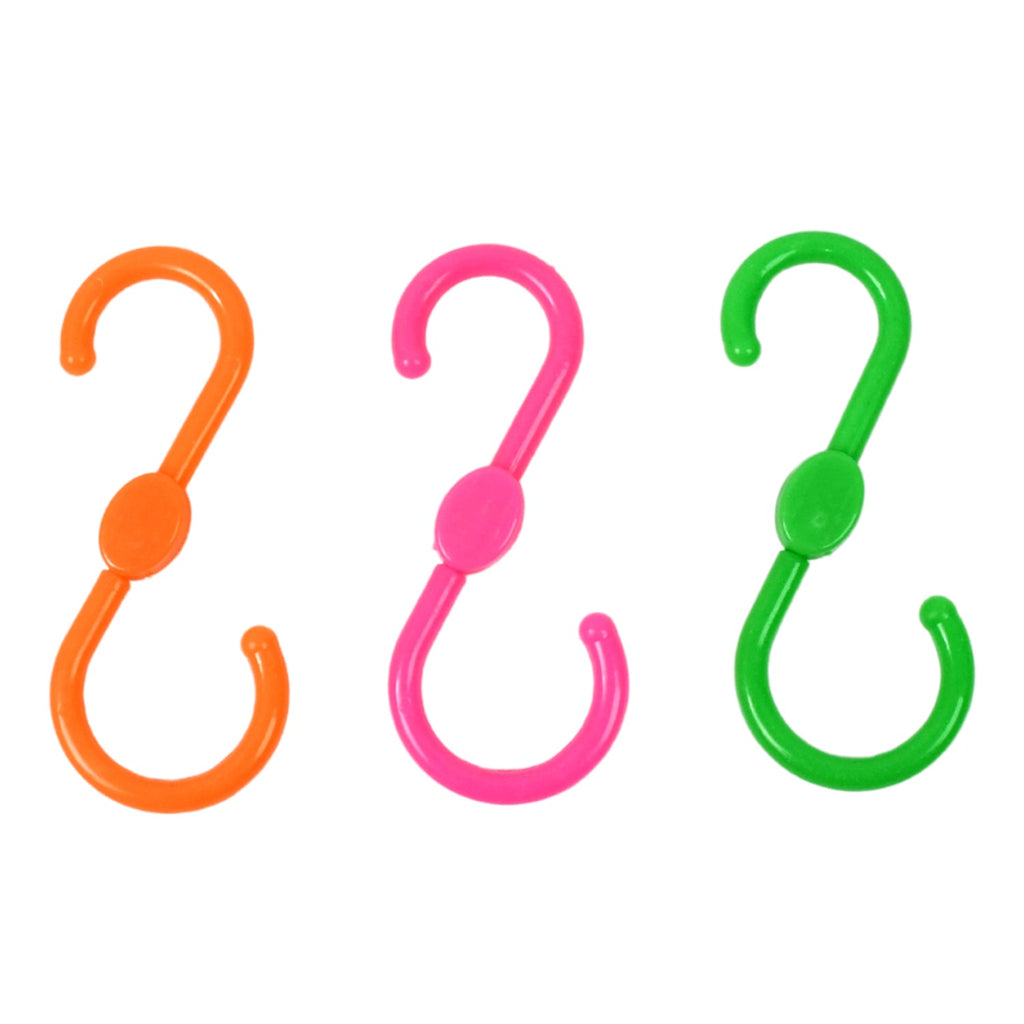 Plastic S hooks organizing various household items efficiently