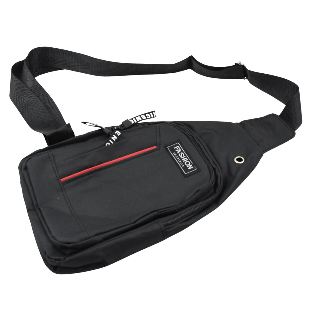 Inside view of the crossbody bag's spacious compartments and pockets.