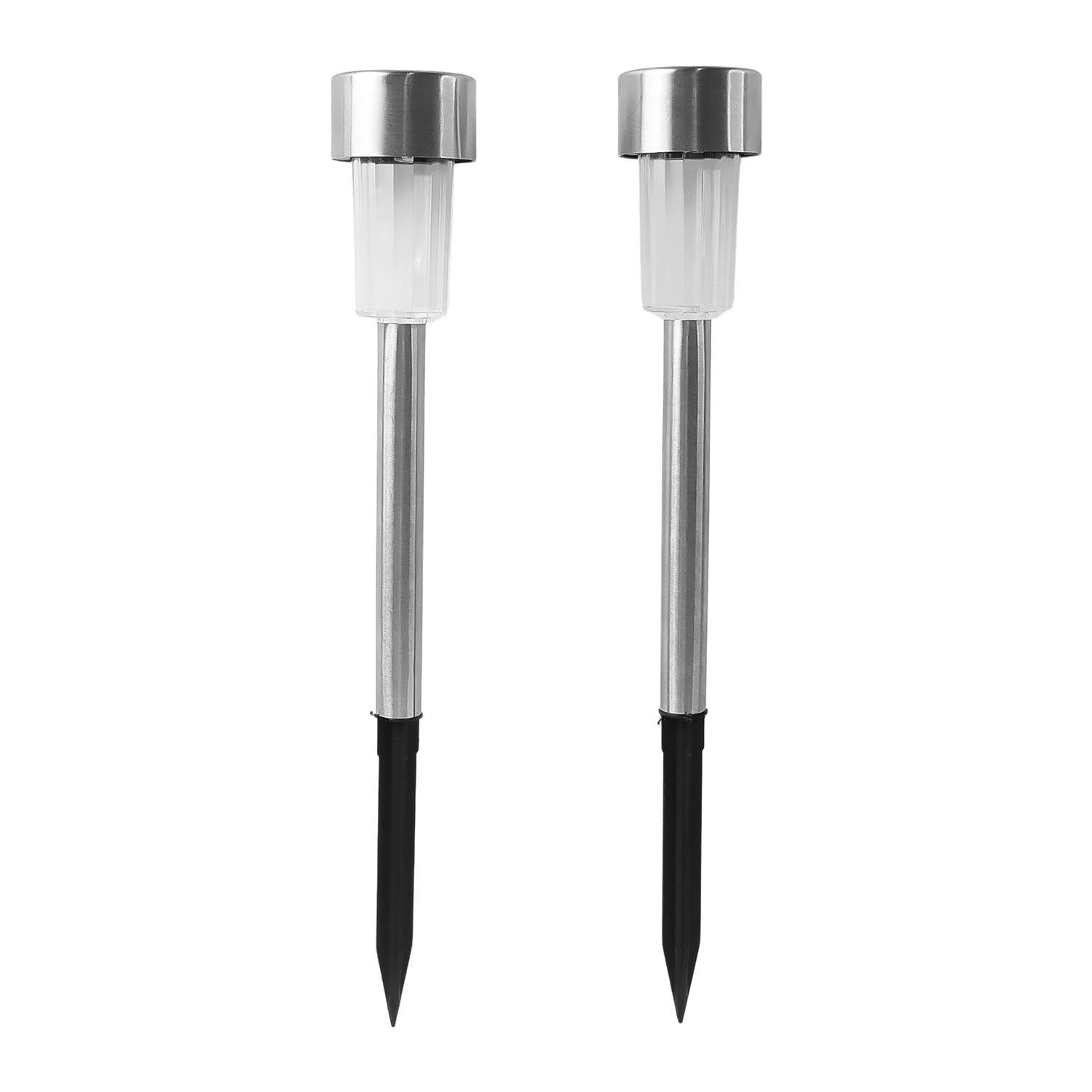 Solar stainless steel garden spike light installed in lawn area