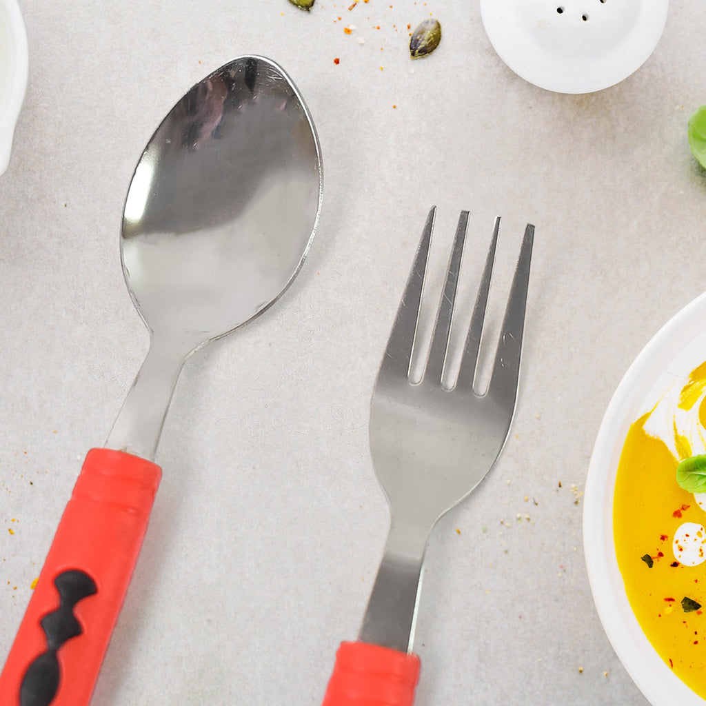 A full view of the Serve Stellar 24-piece flatware set with its stand.