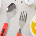 A full view of the Serve Stellar 24-piece flatware set with its stand.