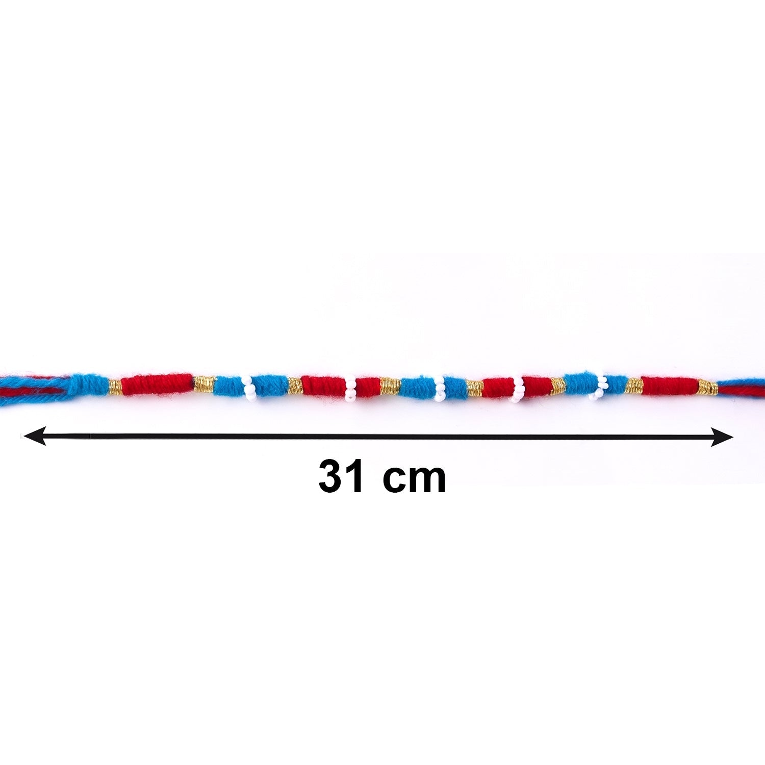 Red rakhi with beads and festive decorative elements