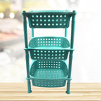 3-layer square kitchen trolley basket with ample storage.