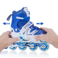 Adjustable LED inline skates in black with flashing wheels.
