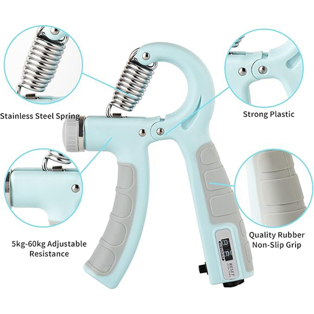 Durable adjustable hand grip exerciser showing metal spring mechanism.