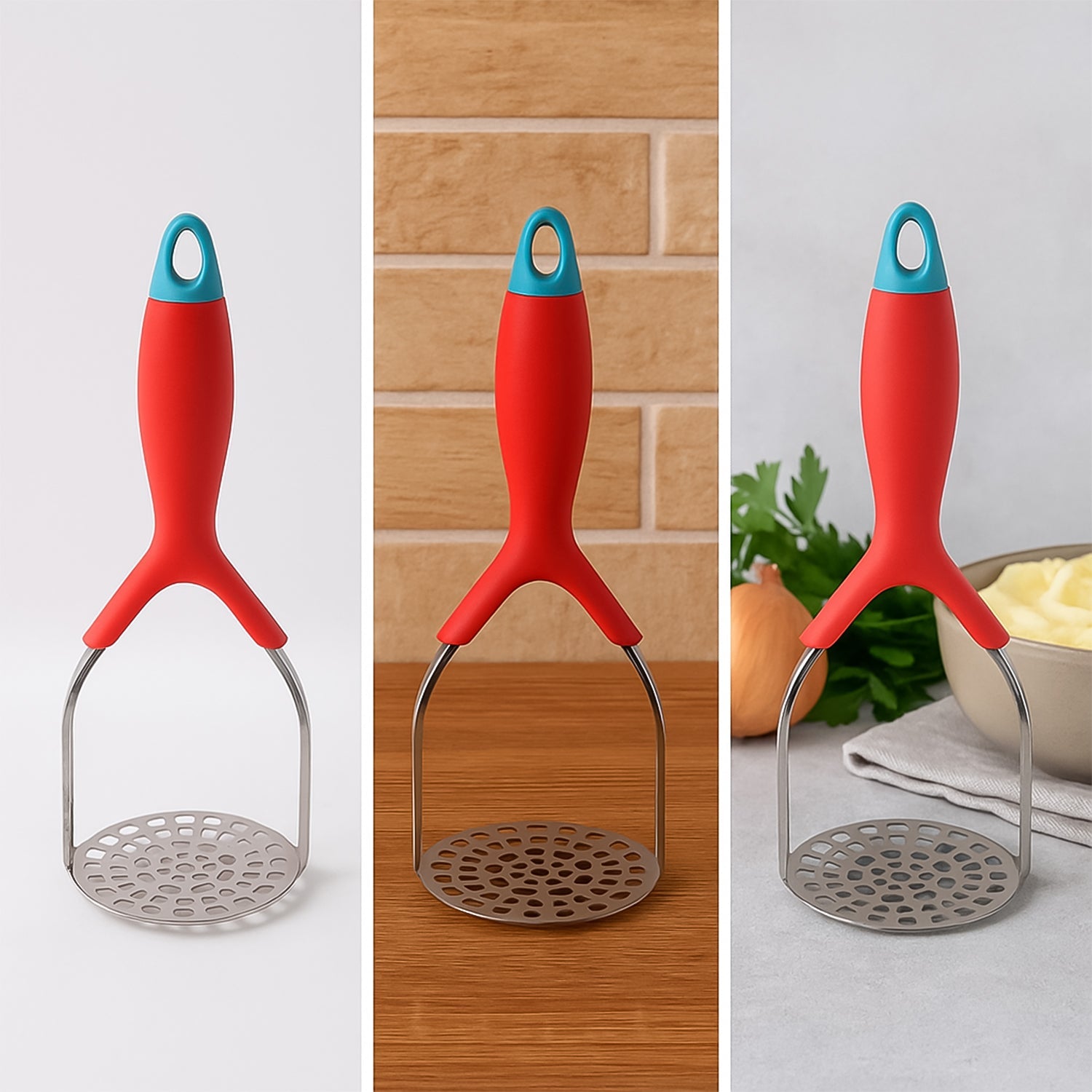 Durable Supermom Kitchen Food Masher with a thick pressing plate for heavy-duty use.