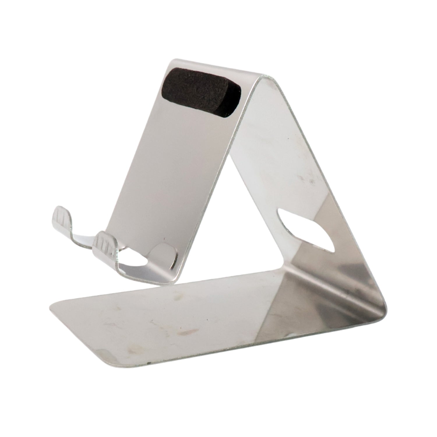 Angled view of mobile and tablet stand holder showing anti-slip silicone pads