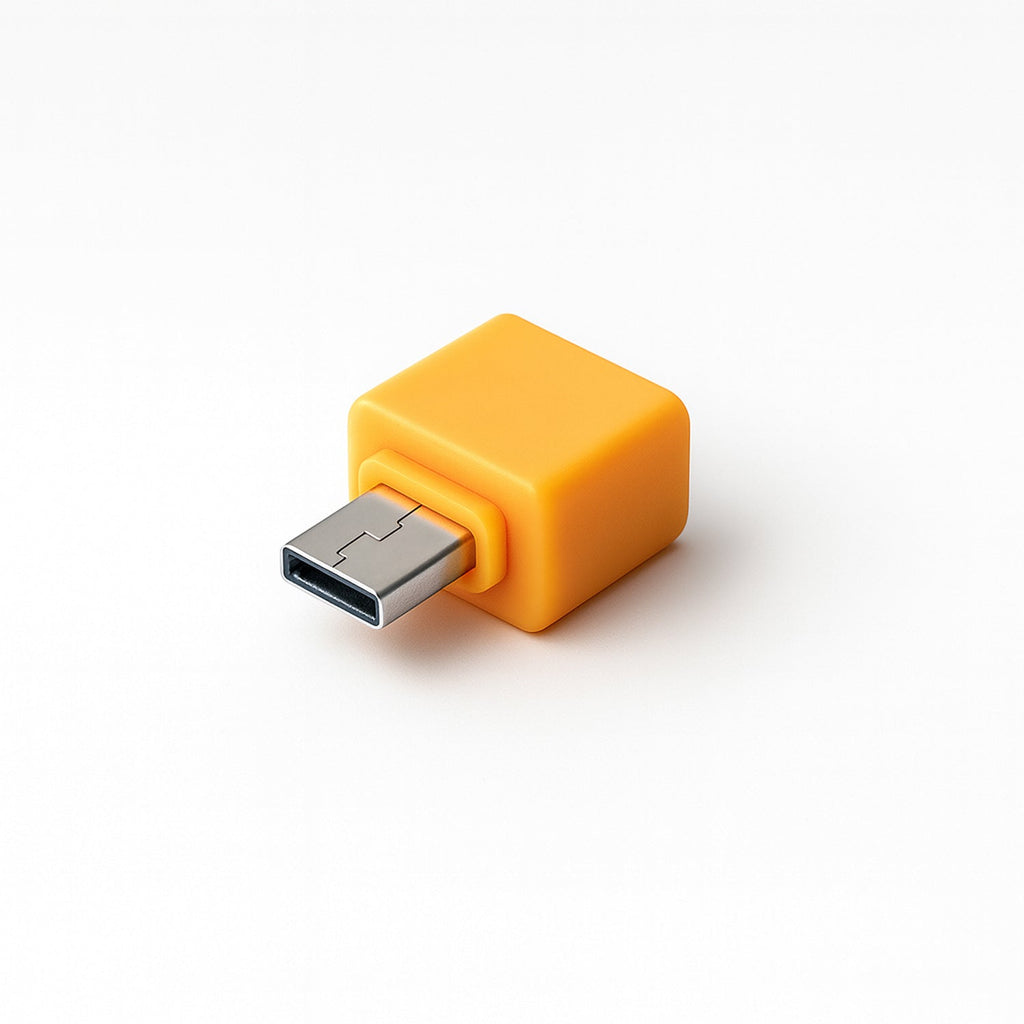 Micro USB OTG Adapter held in hand, demonstrating its portability for mobile use.