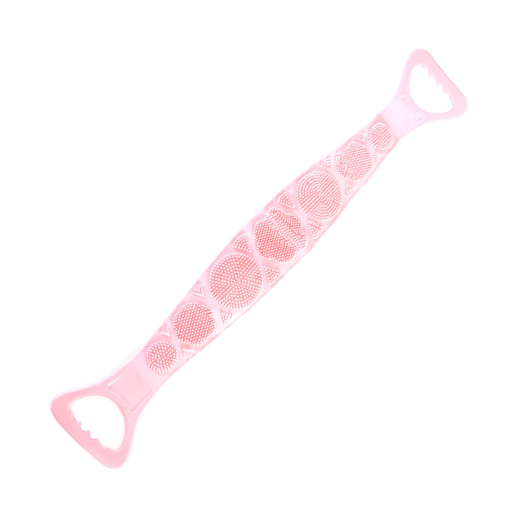 Body exfoliating silicone bath scrubber with easy-grip handles
