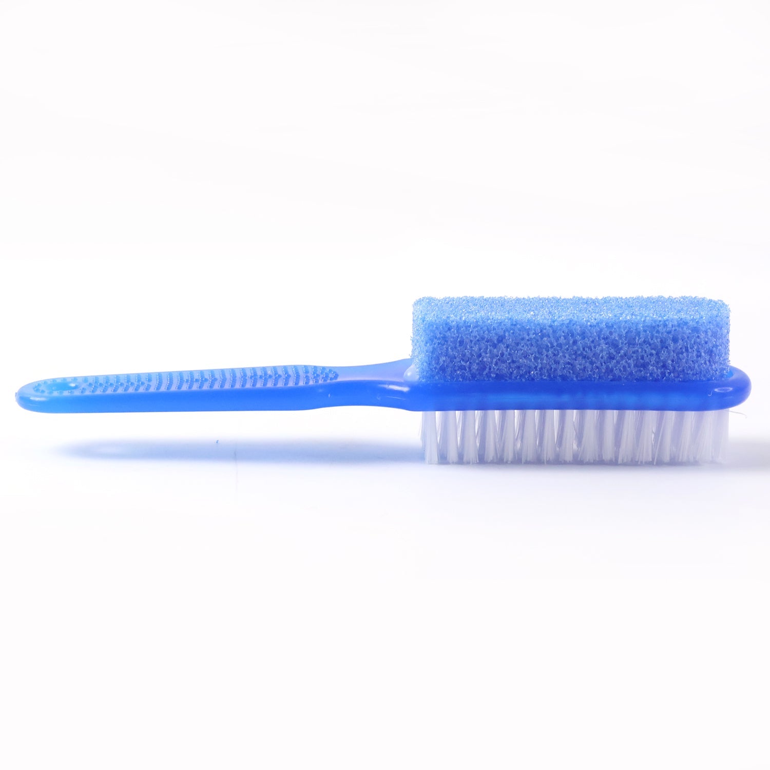 Person using dual-action foot scrubber and pumice stone to exfoliate heel