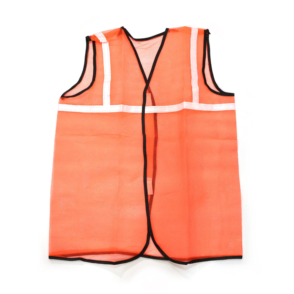 Close-up of the durable polyester material of the Orange Safety Jacket, showing fabric texture.