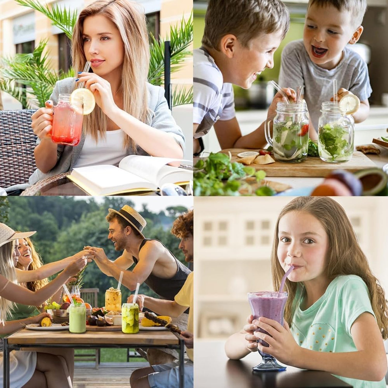 Five durable clear glass drinking straws ready for daily use