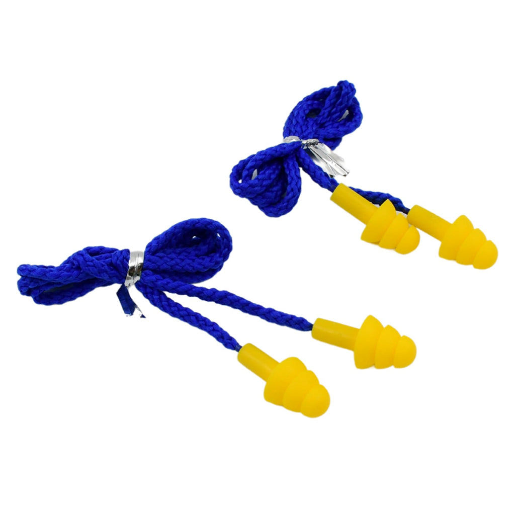 Soft silicone ear plugs protecting ears from a noisy environment.