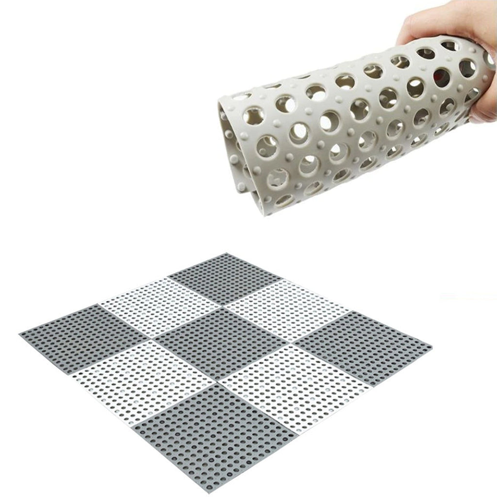 Set of six bathroom anti slip mats arranged together.