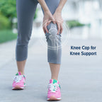Side view of the grey medium knee support cap, showcasing its snug fit.