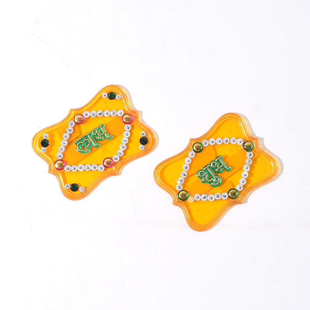 Traditional Indian festive wall hangings with Shubh and Labh auspicious symbols