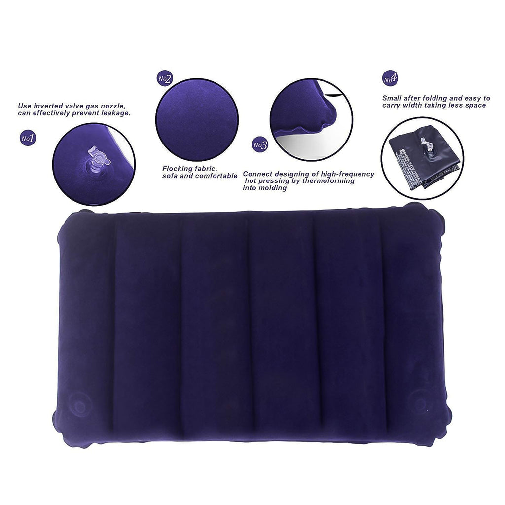 Neatly packaged blue inflatable travel pillow, ready for gifting or storage.