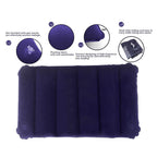 Neatly packaged blue inflatable travel pillow, ready for gifting or storage.