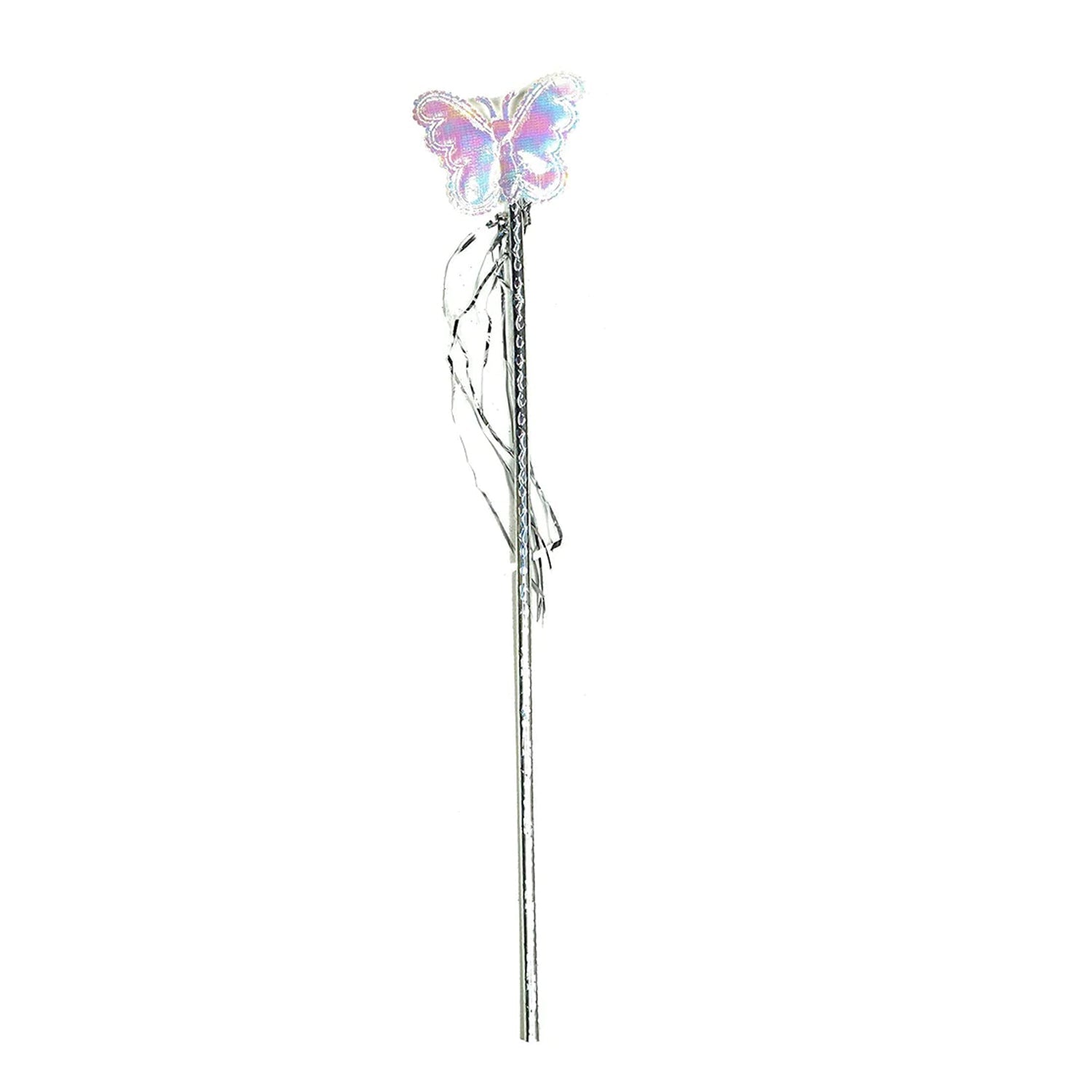 Child modeling the playful multi-color butterfly wings and a star wand.