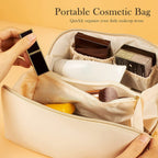 Velvet sand color zippered vanity organizer pouch perfect for cosmetics